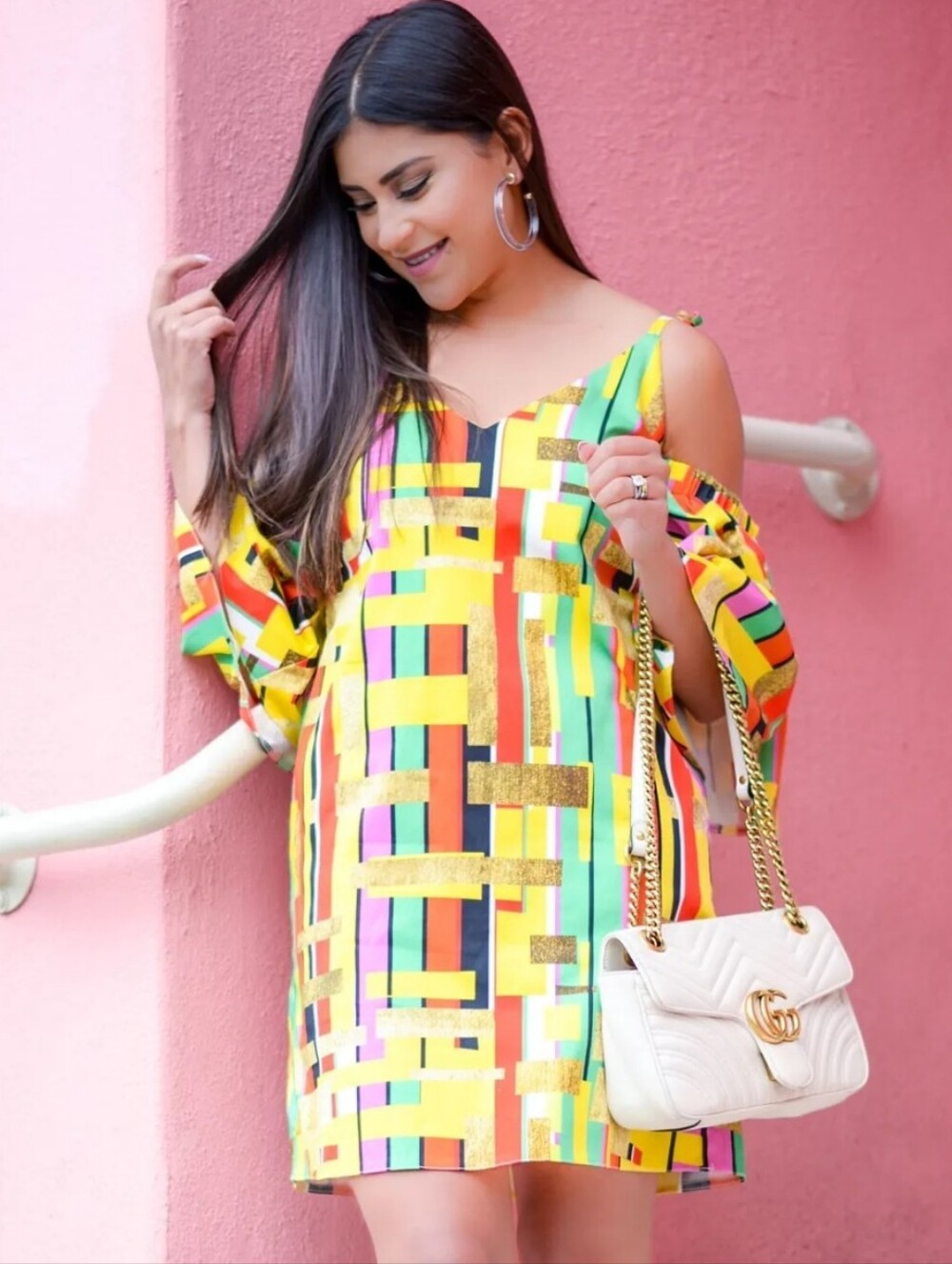 ASOS Multi-Color Striped Cold-Shoulder Dress - Picture 2 of 7